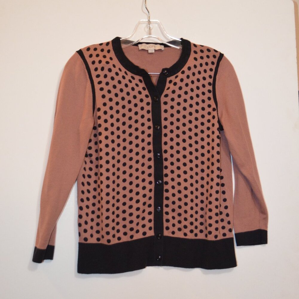 LOFT Ann Taylor Cacao Brown Black Polka-Dots Pima-Cotton Buttons-Down Jacket M